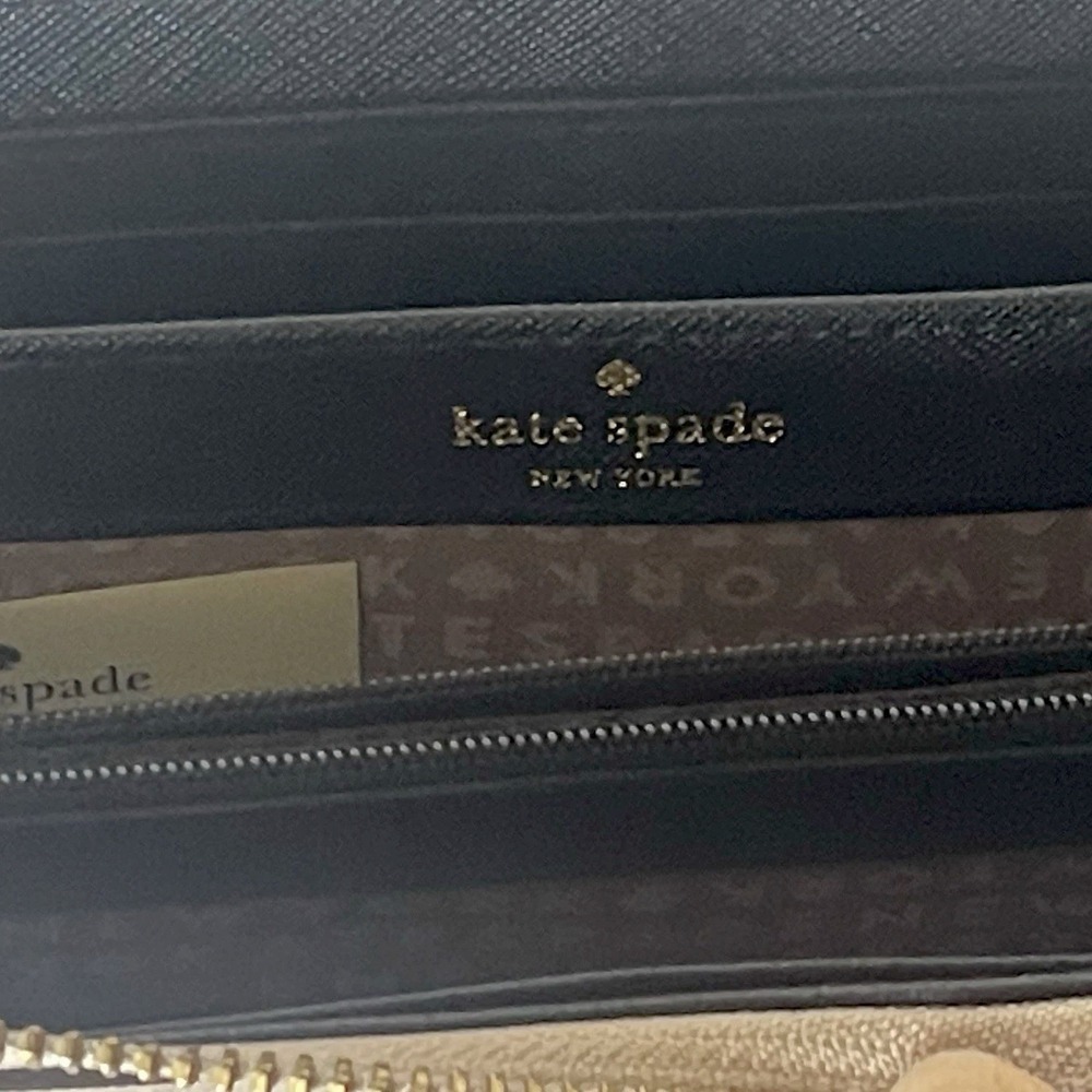 Kate Spade Laurel Way Neda Zip Around Wallet Black/Tan Color Block Leather Gold - Picture 9 of 10